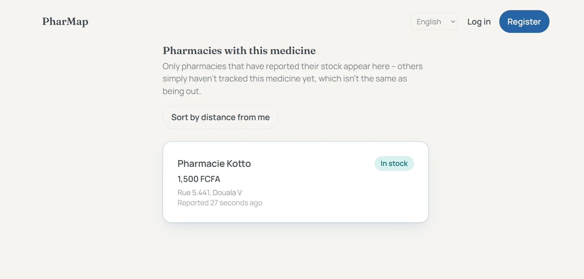 PharMap, before and after, Where a medicine is in stock: Before