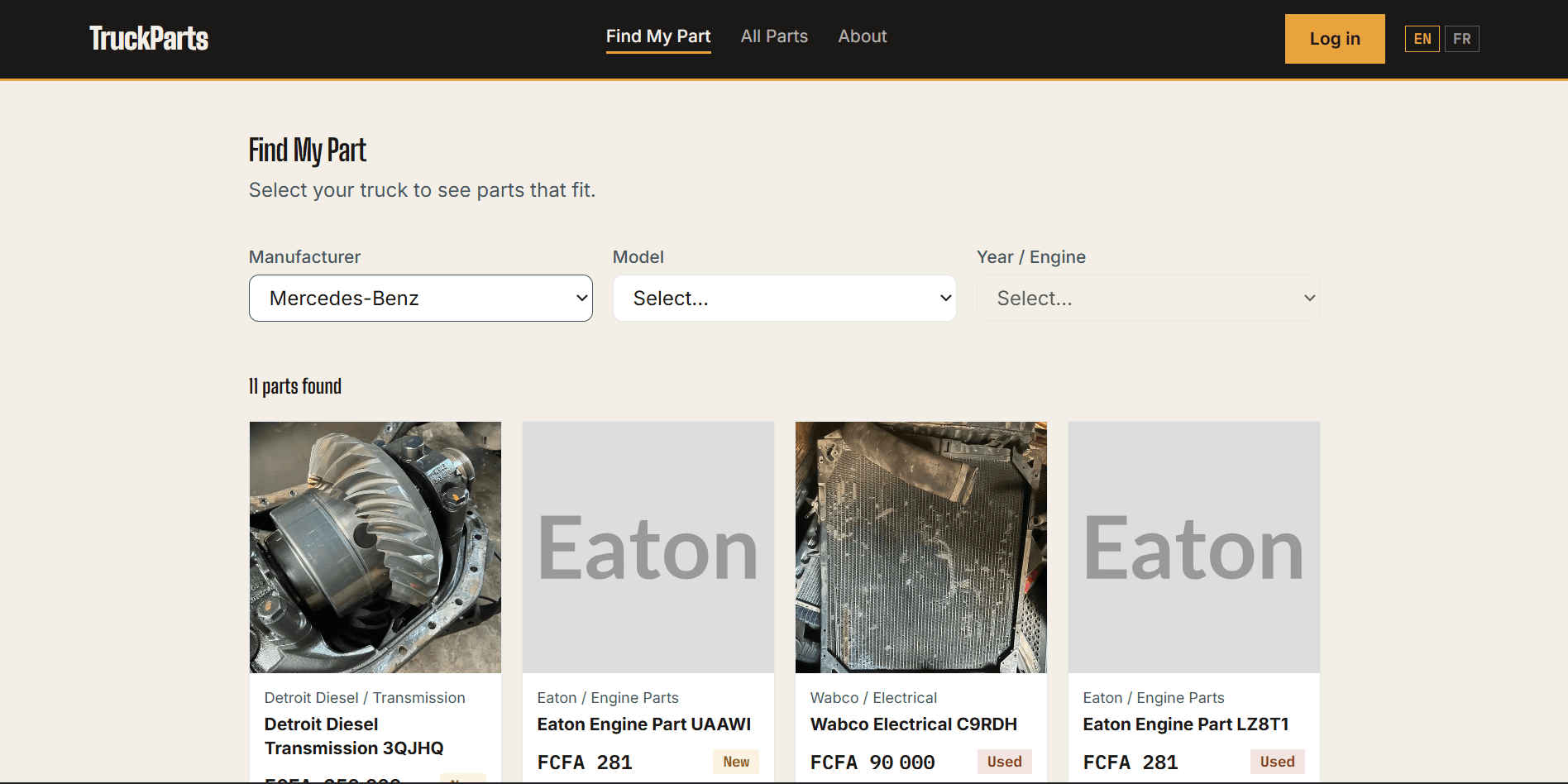 Find My Part: choose the truck's manufacturer, model and year to see only the parts that fit it